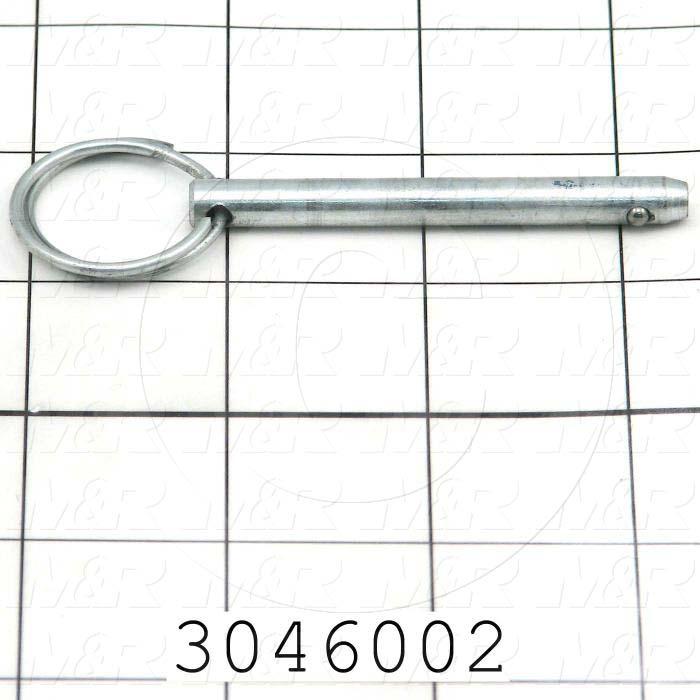 Pin, Quick-Release Pin with Ring, ANSI, 0.25 in. Diameter, Stainless Steel Material, Note : Effective Length Under the Ring 2.00"