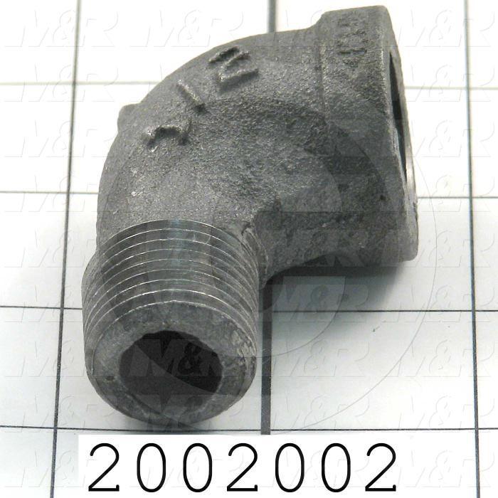 Pipe Fittings & Connectors, 90 deg Elbow Type, Black Cast Iron Material, 1/2" NPT x 1/2" NPT Male x Female