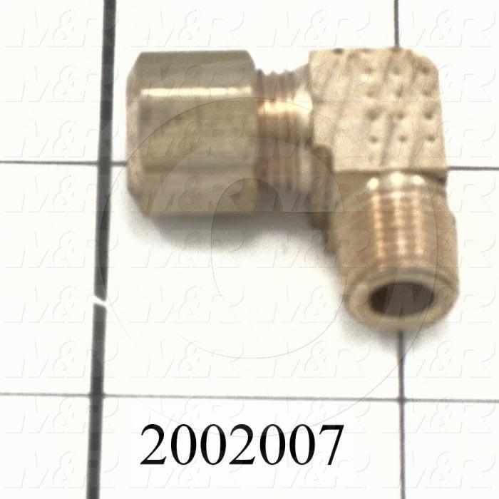 Pipe Fittings & Connectors, 90 deg Elbow Type, Brass Material, A x B 1/4" - 1/8"