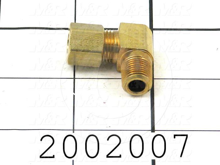 Pipe Fittings & Connectors, 90 deg Elbow Type, Brass Material, A x B 1/4" - 1/8"
