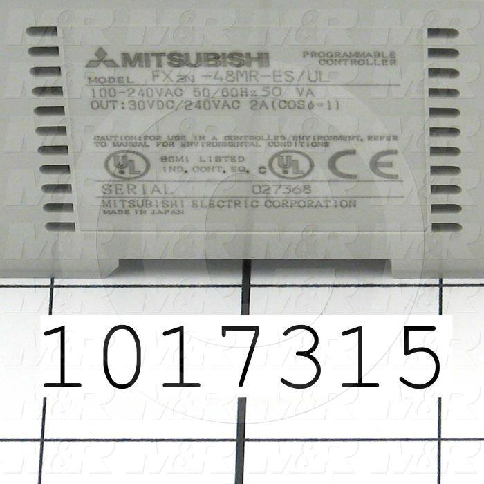 PLC, FX2N, 48 I/O, 24 Inputs, 24VDC Sink/Source, 24 Outputs, Relay, 100-240VAC