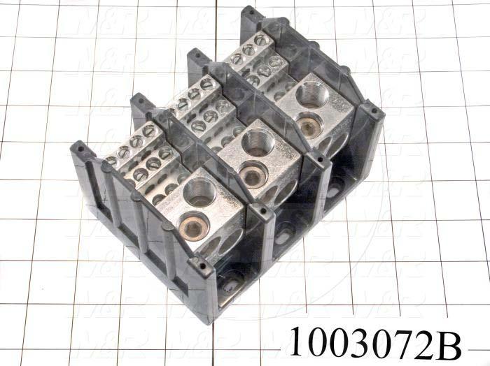 Power Distribution Block, 3 Poles, 2 Line Connection/Pole, 12 Load Connection/Pole, 570A