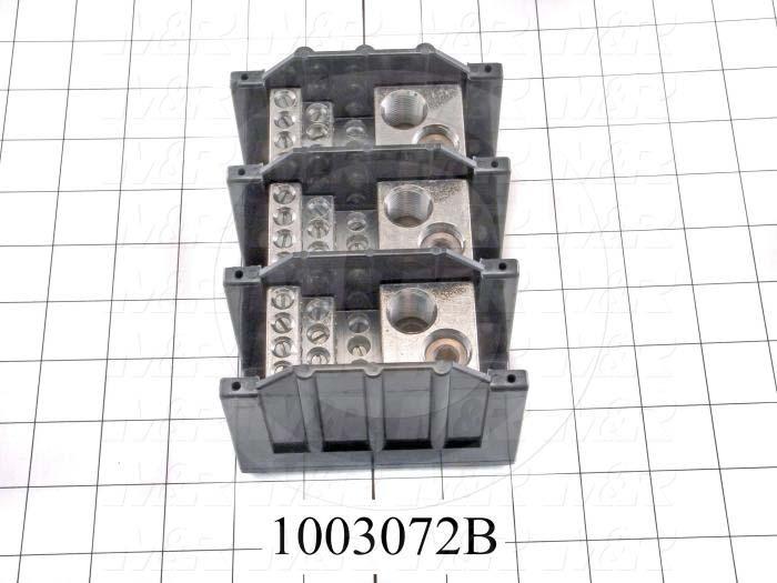 Power Distribution Block, 3 Poles, 2 Line Connection/Pole, 12 Load Connection/Pole, 570A