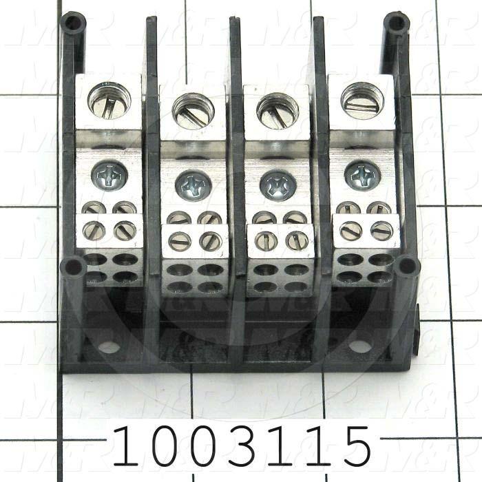 Power Distribution Block, 4 Poles, 1 Line Connection/Pole, 4 Load Connection/Pole