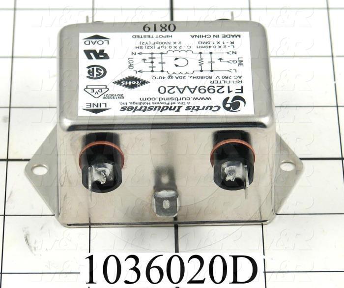 Power Line Filter, 250VAC, 1 Phase, 50/60Hz, 16A