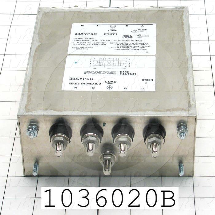 Power Line Filter, 440VAC, 3 Phase, 50/60Hz, 30A
