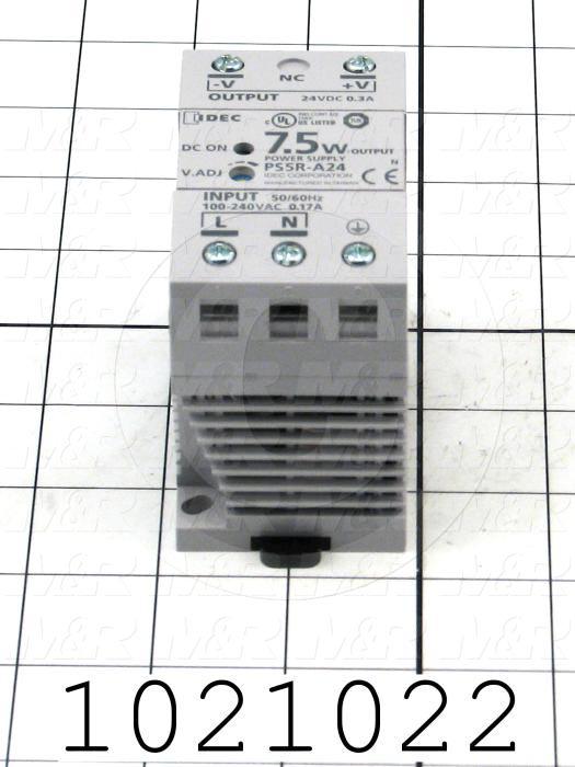 Power Supply, 100-240VAC Input Voltage, 0.17A Input Current, 7.5W, 24VDC Output Voltage, 0.3A Output Current
