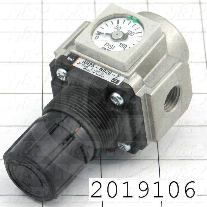 Pressure Regulator, 1.0 MPa Max. Pressure, 1/4" NPT Female Port In, Panel Mounting, 1/4" NPT Female Port Out, With Gauge