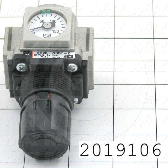 Pressure Regulator, 1.0 MPa Max. Pressure, 1/4" NPT Female Port In, Panel Mounting, 1/4" NPT Female Port Out, With Gauge