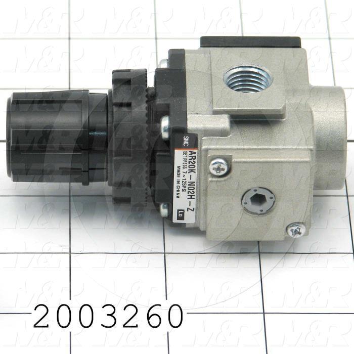 Pressure Regulator, 1.0 MPa Max. Pressure, 1/4" NPT Port In, With Reverse Flow, Panel Mounting, 1/4" NPT Port Out