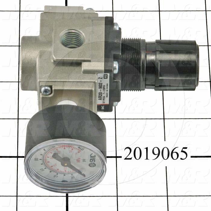 Pressure Regulator, 1.5 MPa Max. Pressure, 1/4" NPT Port In, Bracket Mounting, 1/4" NPT Port Out, With Gauge