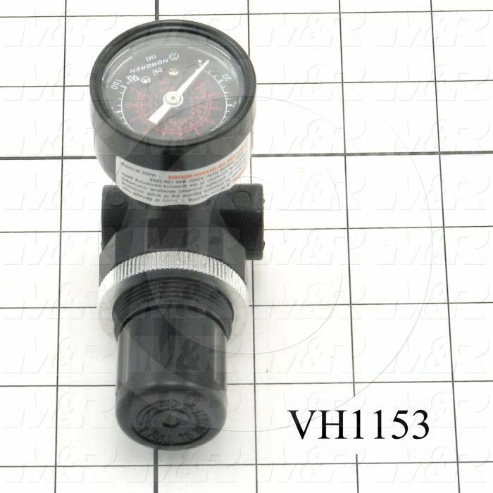 Pressure Regulator, 120 Psi Max. Pressure, 1/4" NPT Female Port In, Bracket Mounting, 1/4" NPT Female Port Out, With Gauge