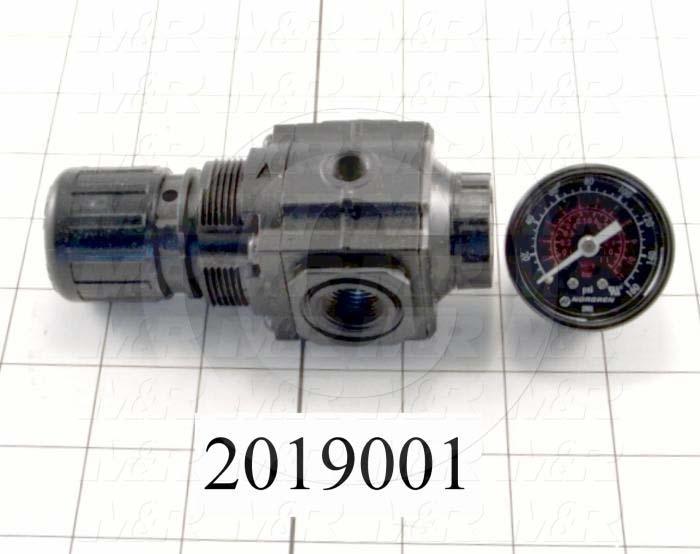 Pressure Regulator, 290 Psi Max. Pressure, 3/8" PTF Port In, Bracket Mounting, 3/8" PTF Port Out, With Gauge