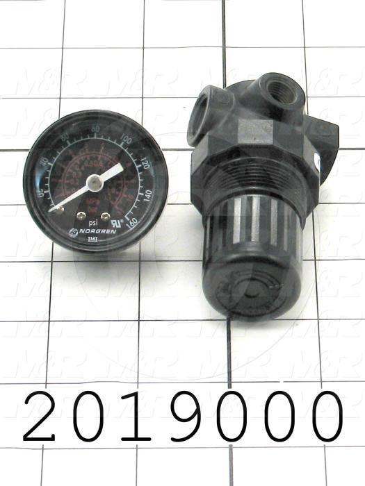 Pressure Regulator, 300 Psi Max. Pressure, 1/4" PTF Port In, Bracket Mounting, With Gauge