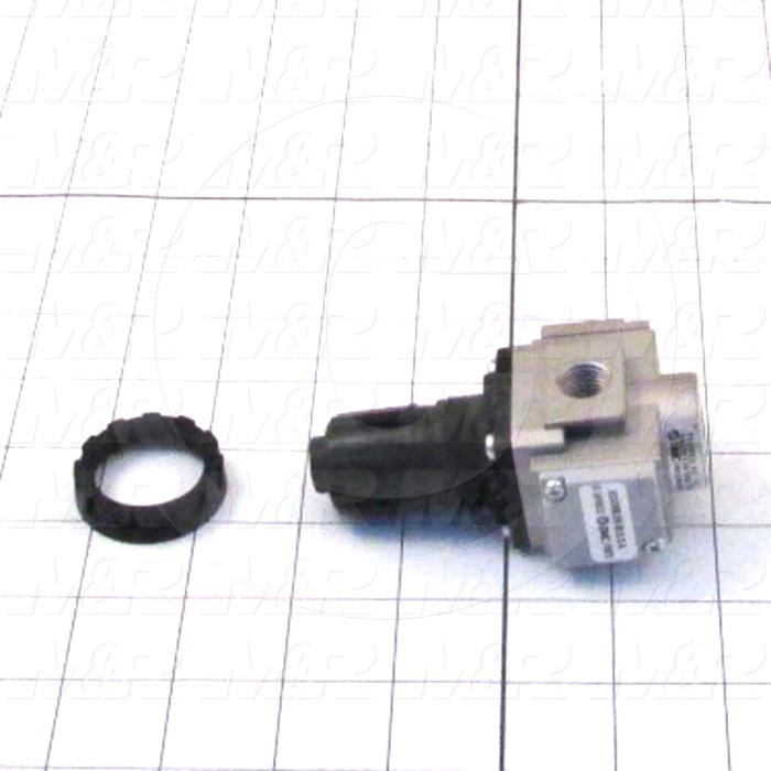 Pressure Regulator, 60 Psi Max. Pressure, 1/4" NPT Port In, 1/4" NPT Port Out, With Gauge