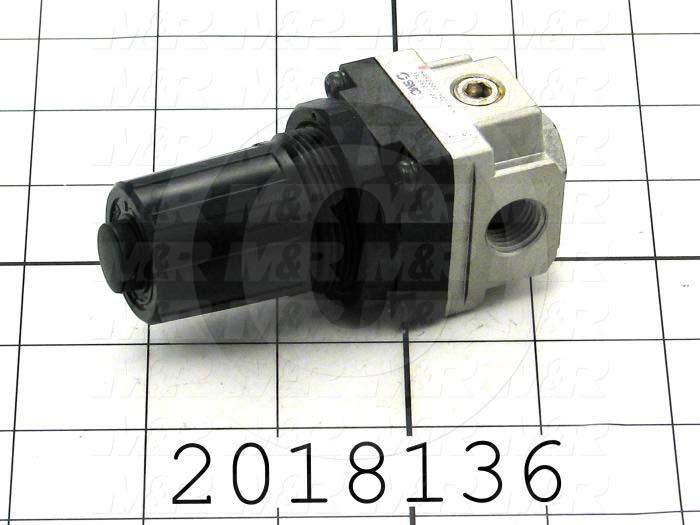 Pressure Regulator, 60 Psi Max. Pressure, 1/4" NPT Port In, 1/4" NPT Port Out, With Gauge