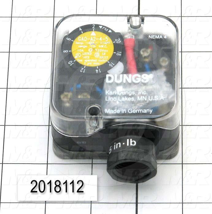Pressure Regulators/Switches, Thread Size 1/4" NPT, Max. Pressure 7.0 Psi, Pressure Range 2-20"wc, Contact ratings 240V 10AMP