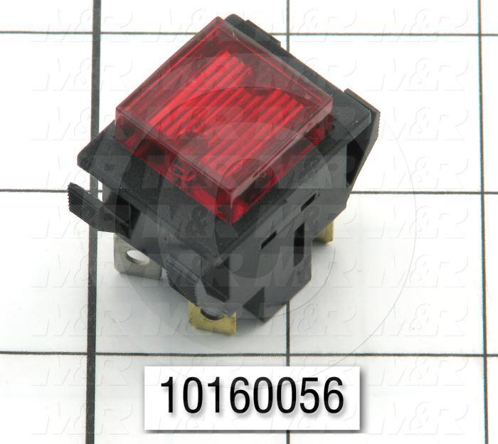 Pushbutton Switch, Alternating, Square, Red, DPST, Neon, 125V