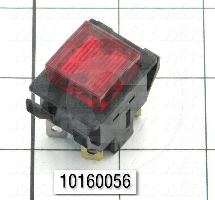 Pushbutton Switch, Alternating, Square, Red, DPST, Neon, 125V