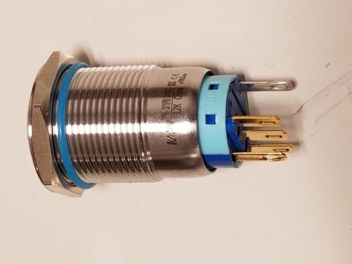 Pushbutton Switch, ILLUMINATED PUSHBUTTON, Maintained, Round, 19mm, Blue, SPDT, 250V, 5A