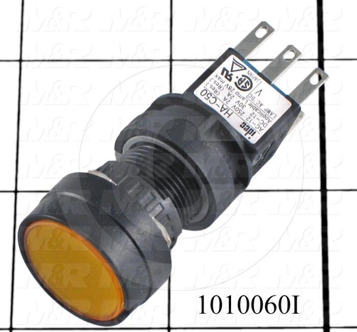 Pushbutton Switch, Momentary, Oversize Round, 16mm, Yellow, SPDT, LED, 24VDC