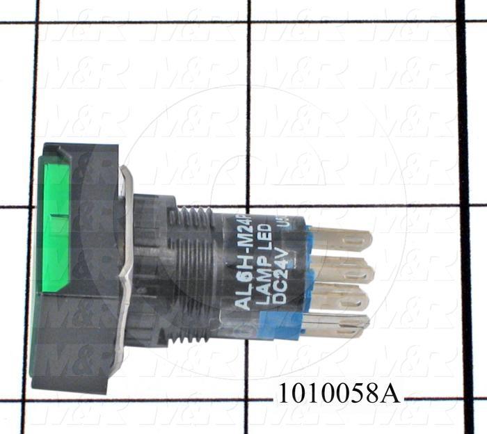 Pushbutton Switch, Momentary, Rectangle, Green, SPDT, 24VDC
