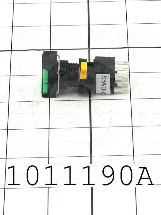 Pushbutton Switch, Momentary, Rectangle, Green, SPDT, Illuminated, 120V