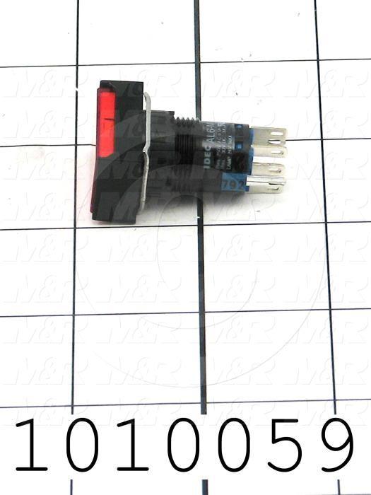 Pushbutton Switch, Momentary, Rectangle, Red, DPDT, Incandescent, 24V