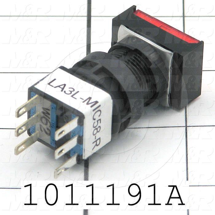 Pushbutton Switch, Momentary, Rectangle, Red, SPDT, Illuminated, 120V