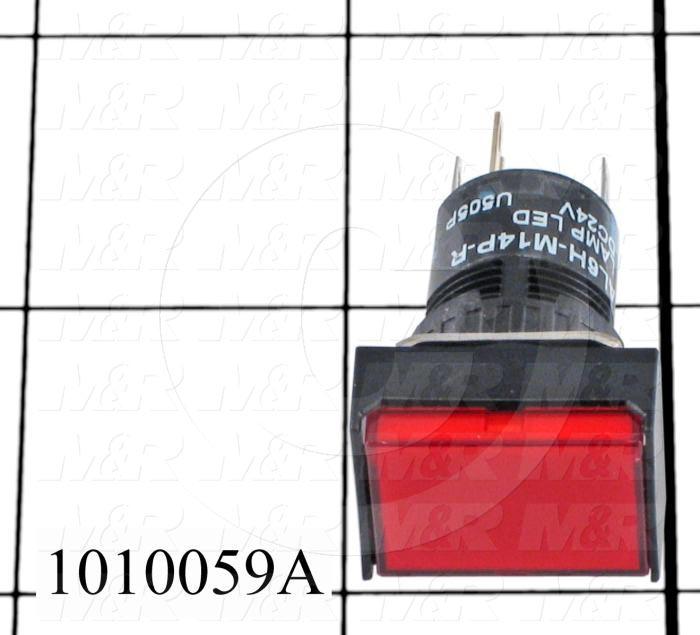 Pushbutton Switch, Momentary, Rectangle, Red, SPDT, LED, 24VDC