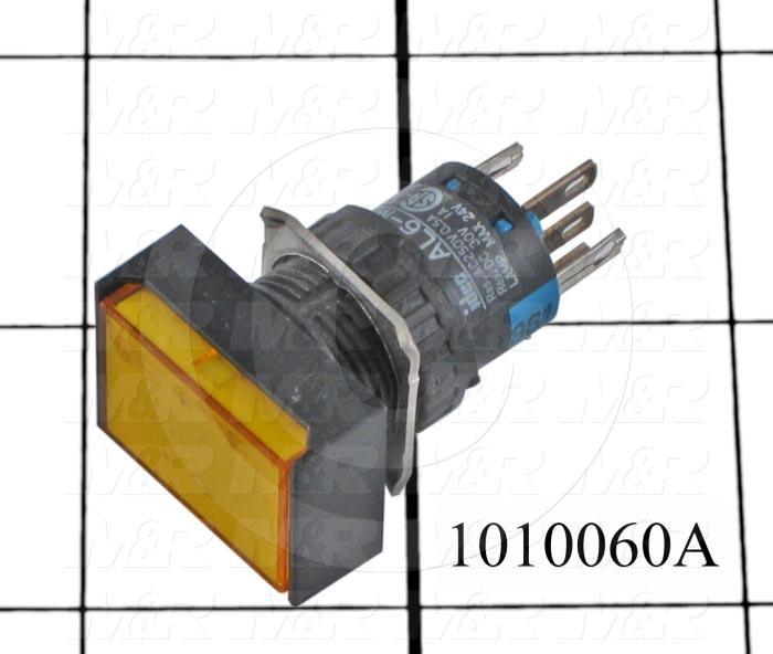 Pushbutton Switch, Momentary, Rectangle, Yellow, SPDT, LED, 24VDC