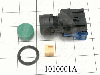 Pushbutton Switch, Momentary, Round, 22mm, Green, 1NO