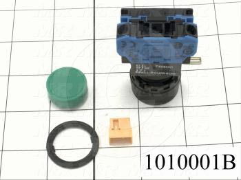 Pushbutton Switch, Momentary, Round, 22mm, Green, 1NO