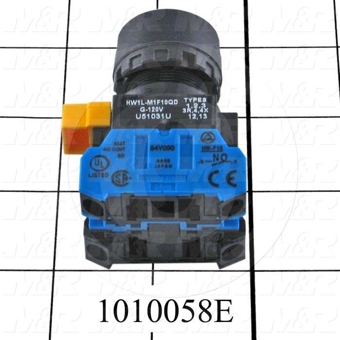 Pushbutton Switch, Momentary, Round, 22mm, Green, LED, 120V