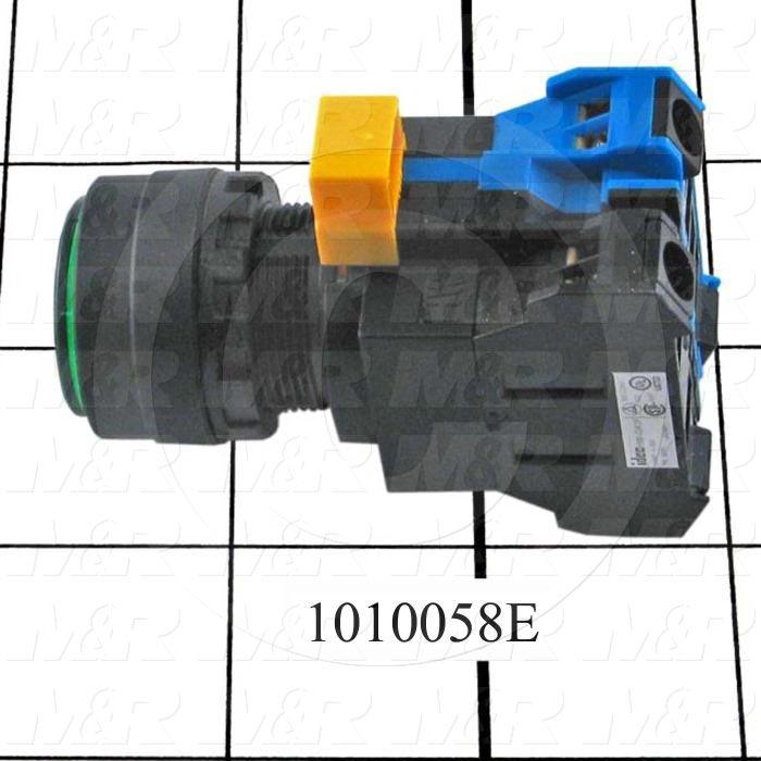 Pushbutton Switch, Momentary, Round, 22mm, Green, LED, 120V