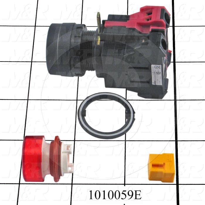 Pushbutton Switch, Momentary, Round, 22mm, Red, 1NO, LED, 120V