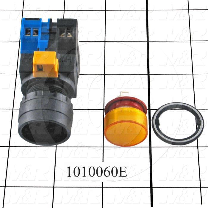 Pushbutton Switch, Momentary, Round, 22mm, Yellow, LED, 120V