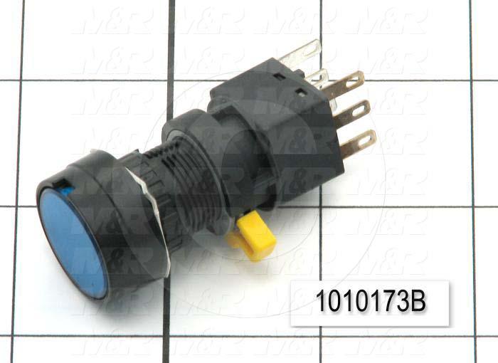 Pushbutton Switch, Momentary, Round, Blue, SPDT, LED, 24VDC