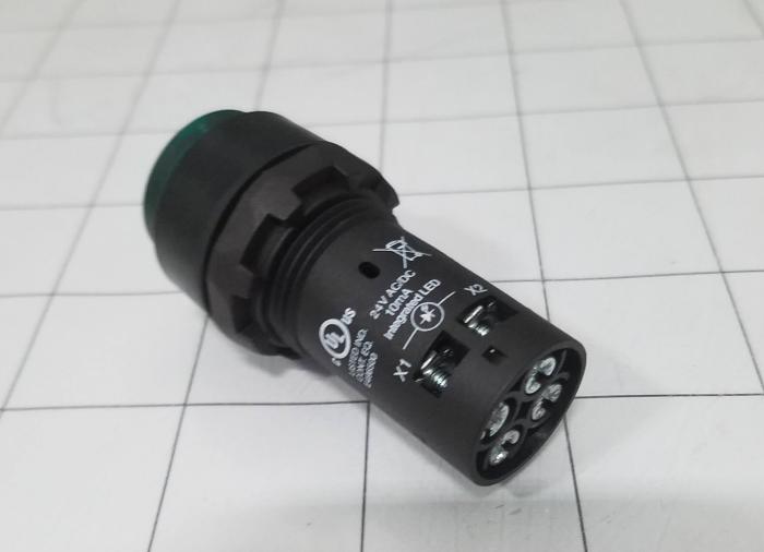 Pushbutton Switch, Momentary, Round, Extended Button Head, Green, 1NO, Illuminated, 24VDC