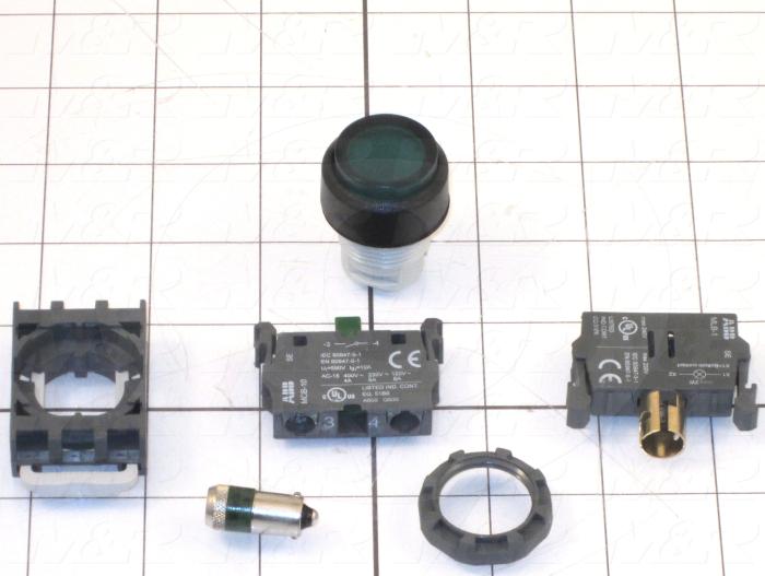 Pushbutton Switch, Momentary, Round, Extended Button Head, Green, 1NO, Illuminated, 24VDC