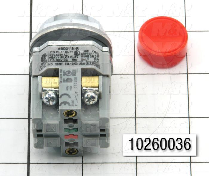 Pushbutton Switch, Round, Red, 1NO 1NC