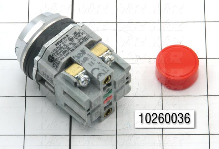 Pushbutton Switch, Round, Red, 1NO 1NC