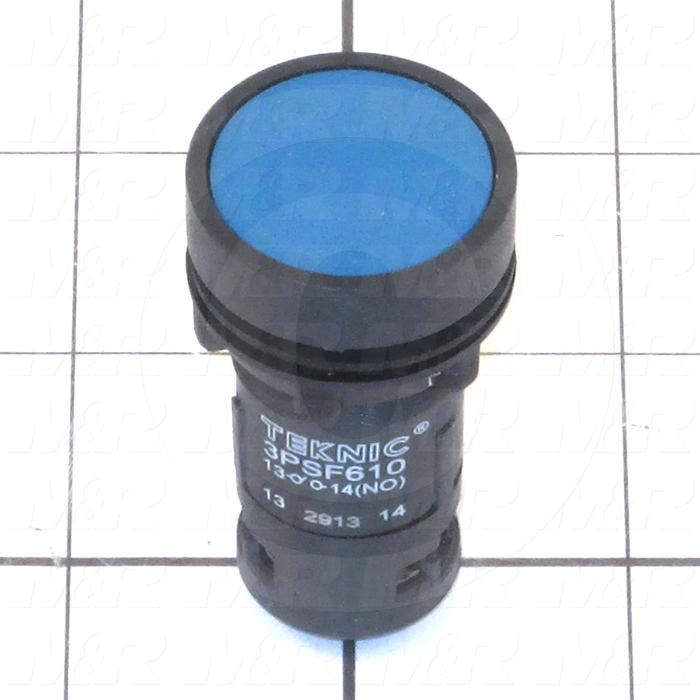 Pushbutton Switch, Unibody, Momentary, Round, 22mm, Blue, 1NO