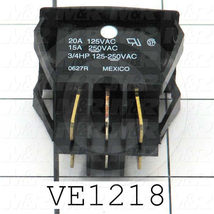 Rocker Switch, Curvette, DPDT, ON-NONE-ON, Contact Rating @ 125V 20A, Contact Rating @ 250V 15A, White