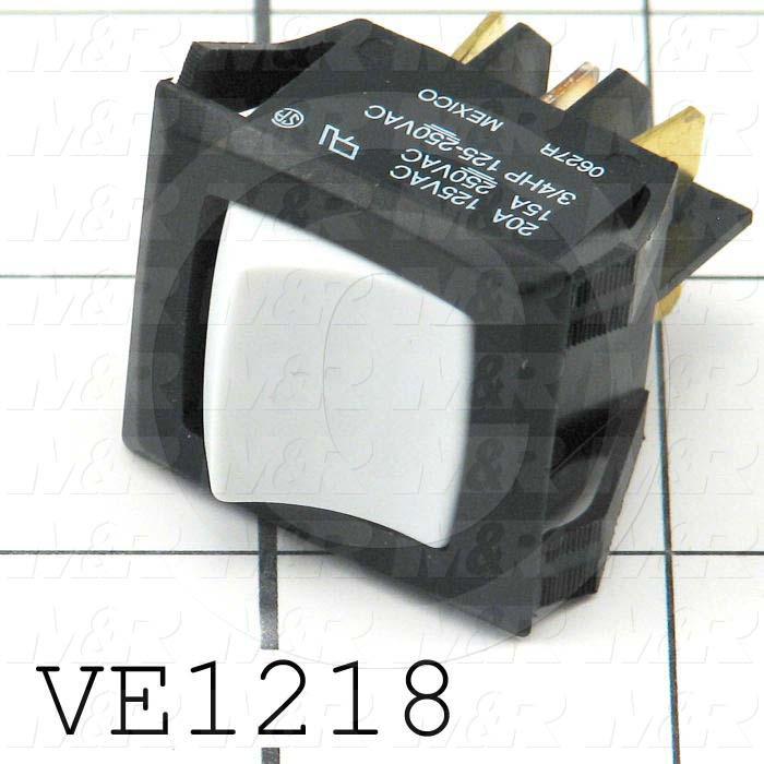 Rocker Switch, Curvette, DPDT, ON-NONE-ON, Contact Rating @ 125V 20A, Contact Rating @ 250V 15A, White
