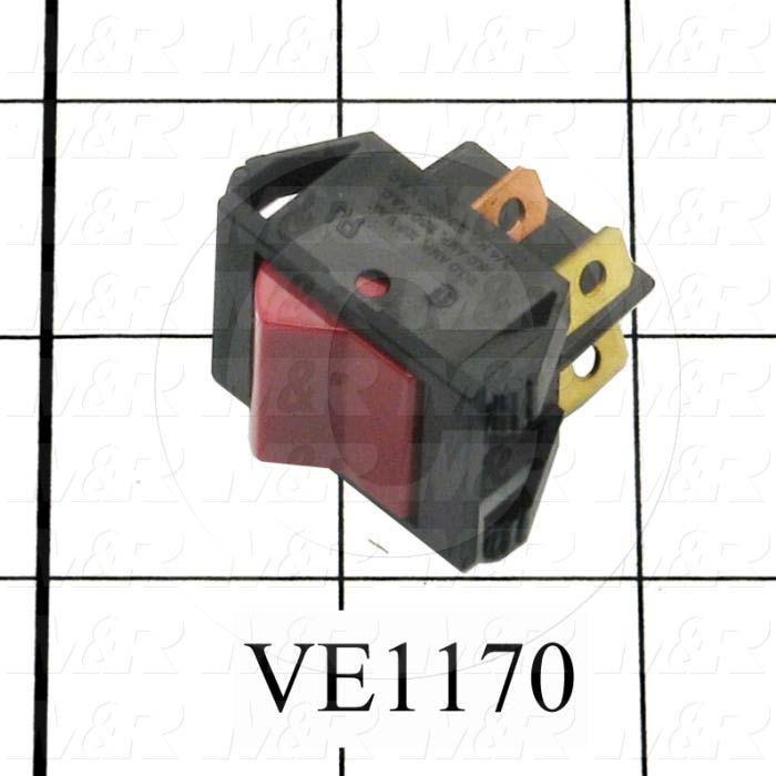 Rocker Switch, Maintained, DPST, Red