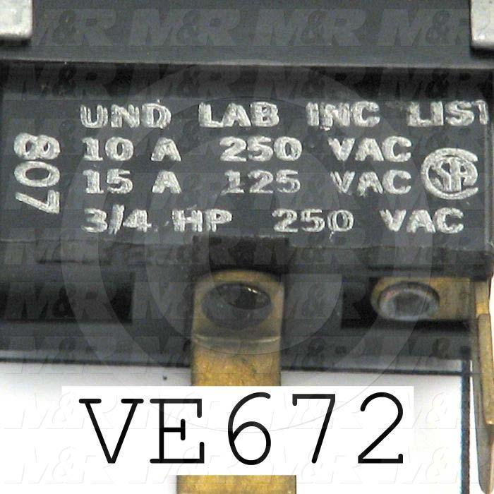Rocker Switch, SPST, Contact Rating @ 125V 15A, Contact Rating @ 250V 10A, Black