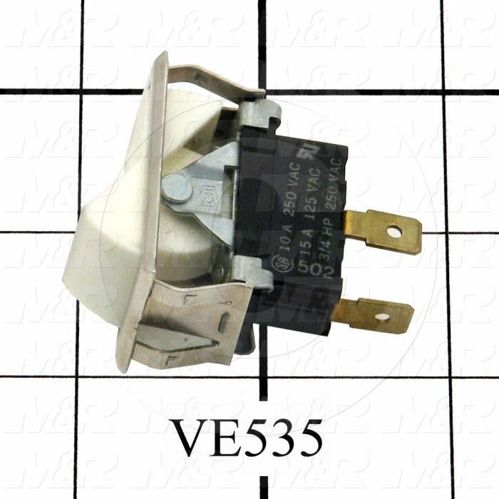 Rocker Switch, SPST, Contact Rating @ 125V 15A, Contact Rating @ 250V 10A, White
