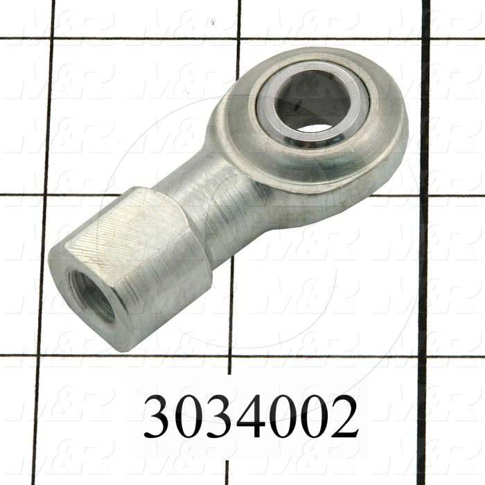 Rod End and Spherical Bearing, Female, Right Hand, 3/8-24 Thread Size, 0.38 in. Inside Diameter, 0.50" Ball With, 1.625" Base to Center, Steel Body, Plastic Race, Steel Ball, 1