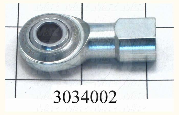 Rod End and Spherical Bearing, Female, Right Hand, 3/8-24 Thread Size, 0.38 in. Inside Diameter, 0.50" Ball With, 1.625" Base to Center, Steel Body, Plastic Race, Steel Ball, 1